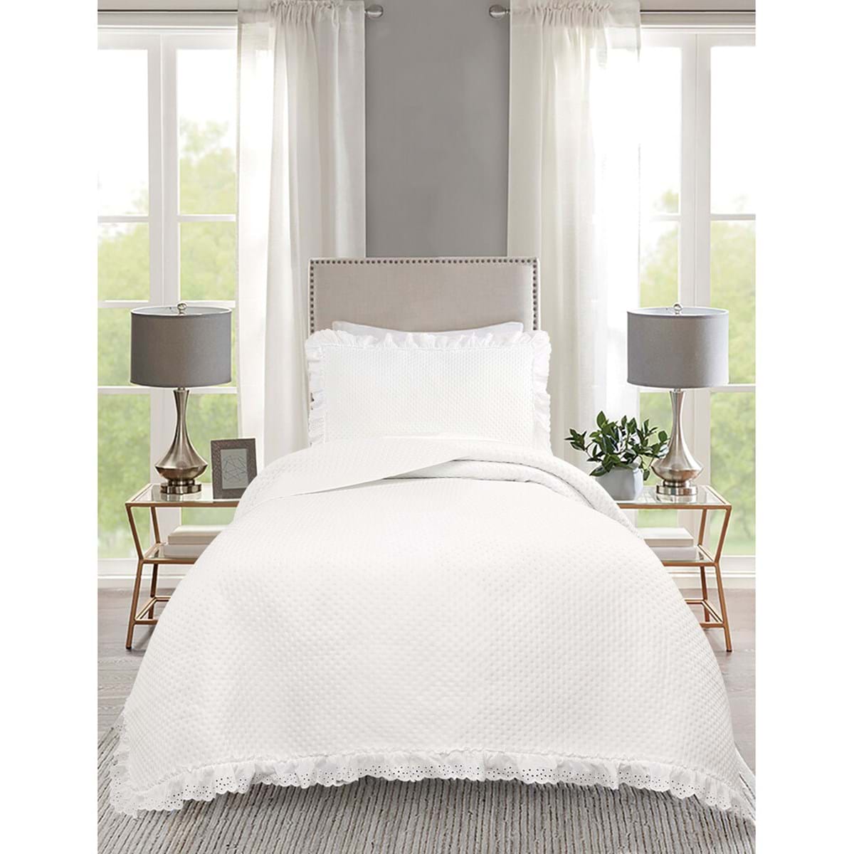 Trapuntino singolo bianco con pizzo san gallo