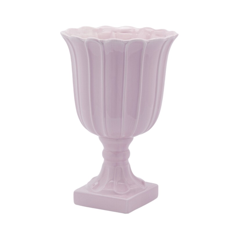 Vaso ceramica tulipano coppa con piede rosa - H.41 cm - EDG