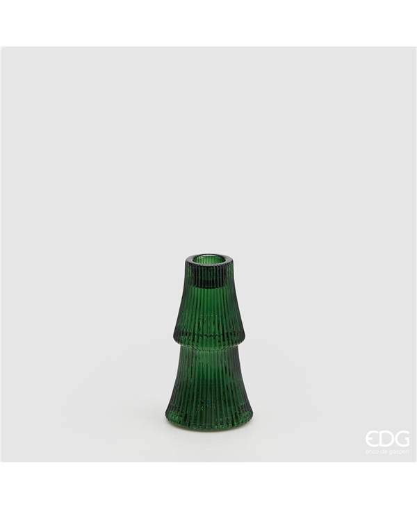 Porta candela pino strati in vetro verde - H.12 cm - EDG