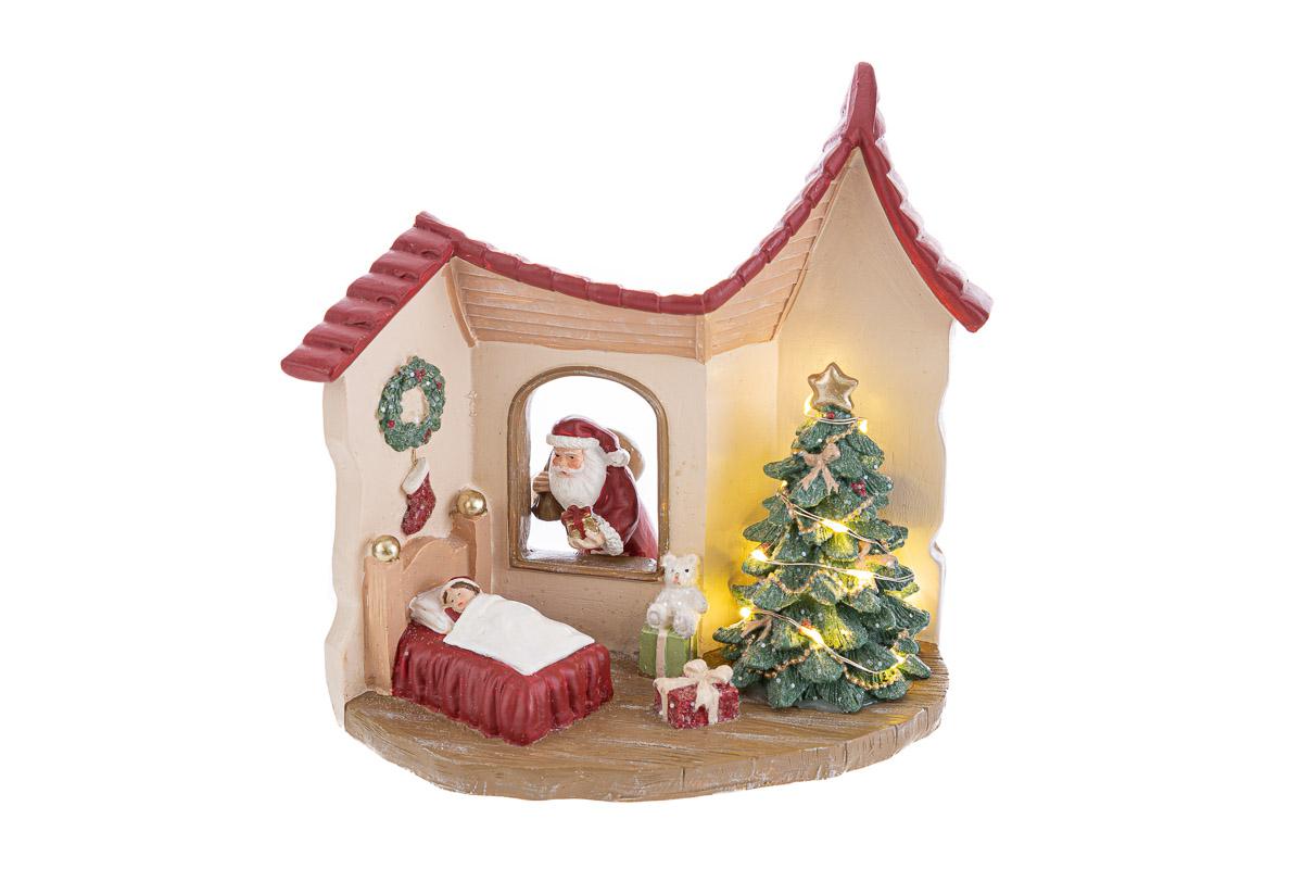Casetta babbo natale in resina con led - H.17 cm