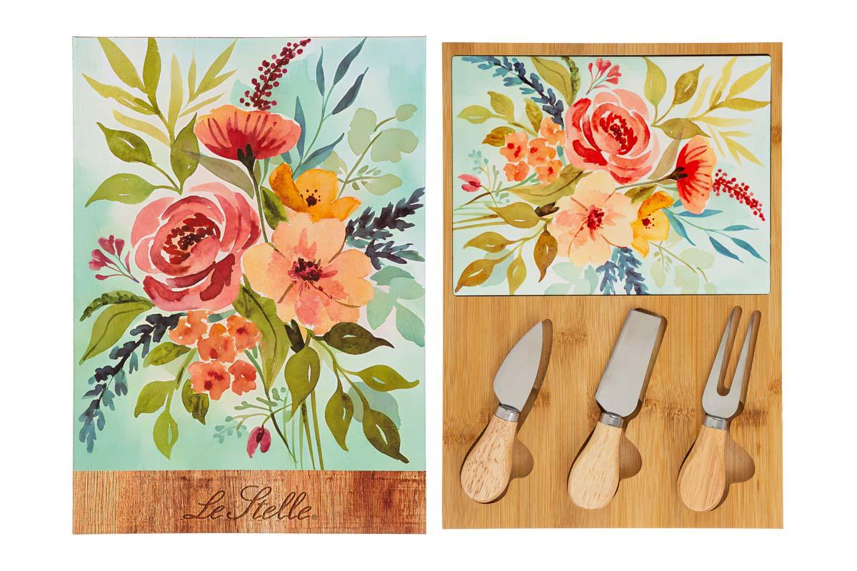 Set 4 pz tagliere legno con posate per formaggio - 30x21.5 cm - Le Stelle