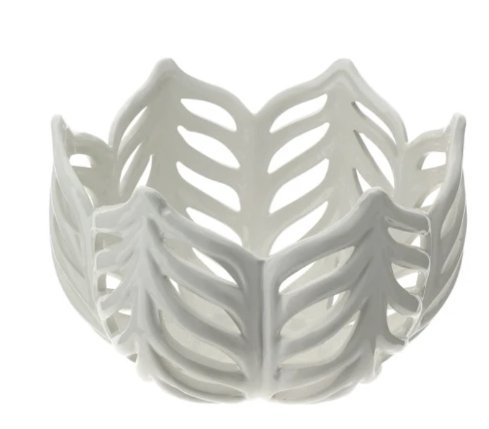 Centrotavola Leaf in ceramica traforata - H16x24 cm - Hervit