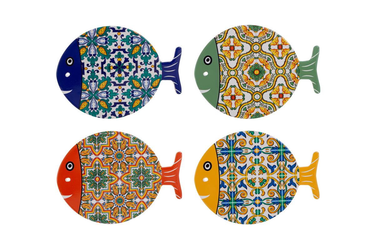 Poggia pentola pesciolino in ceramica c/astuccio - 4 colori ass - 15x20 cm - Le Stelle