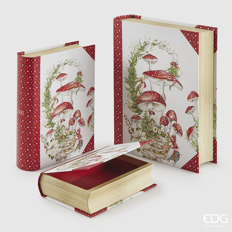 Set 3 libri contenitore con funghetti - H.34x28x8 cm - EDG