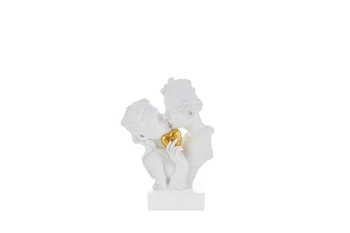 Coppia bacio in resina cuore oro c/shopper - H12x8 cm - Le Stelle