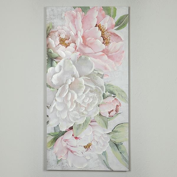 Quadro in tela con fiori rosa, verde, bianco e oro - 60x120 cm - Eurolamp