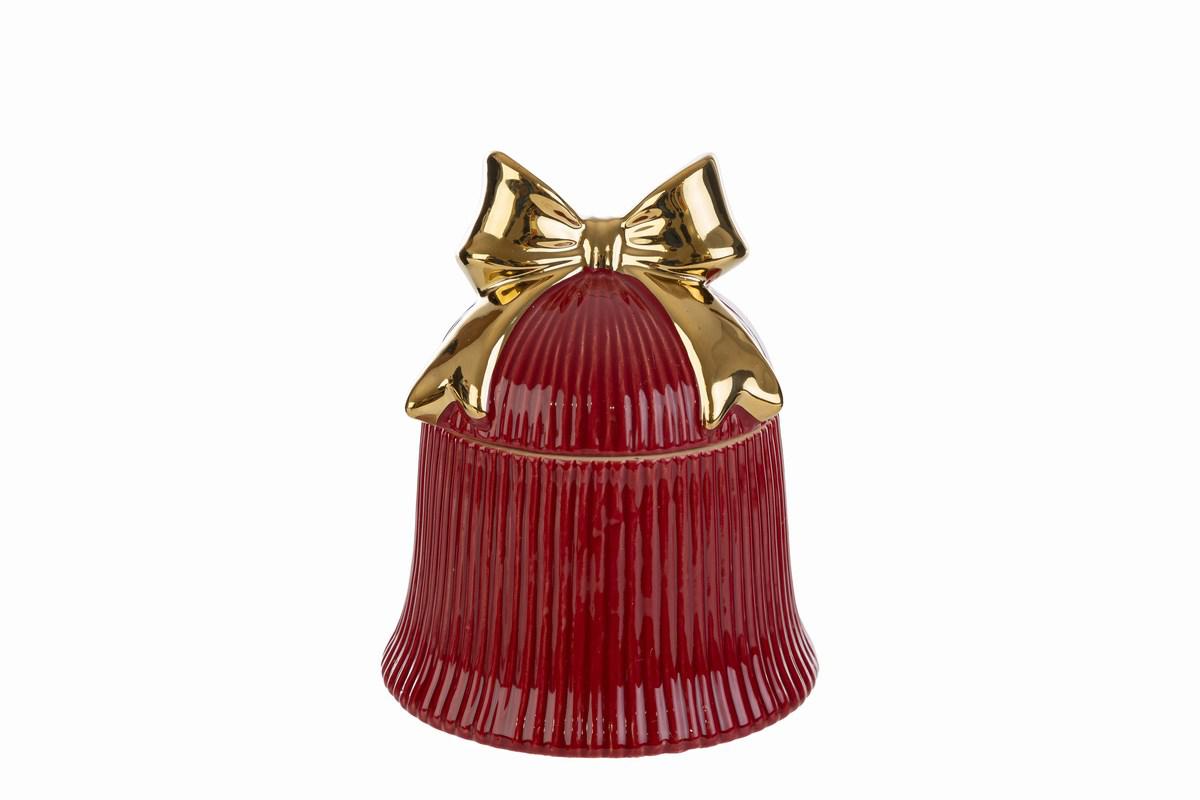 Scatola campana rossa con fiocco in ceramica - H.15.5x12 cm - Le Stelle