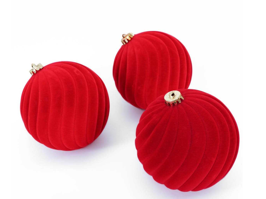 Confezione 3 palle vortice in plastica e velluto rosso - diam.15 cm - Stile'