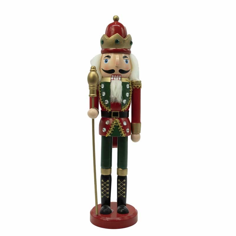Schiaccianoci in legno con corona rossa e pantalone verde - H. 38 cm - Stile