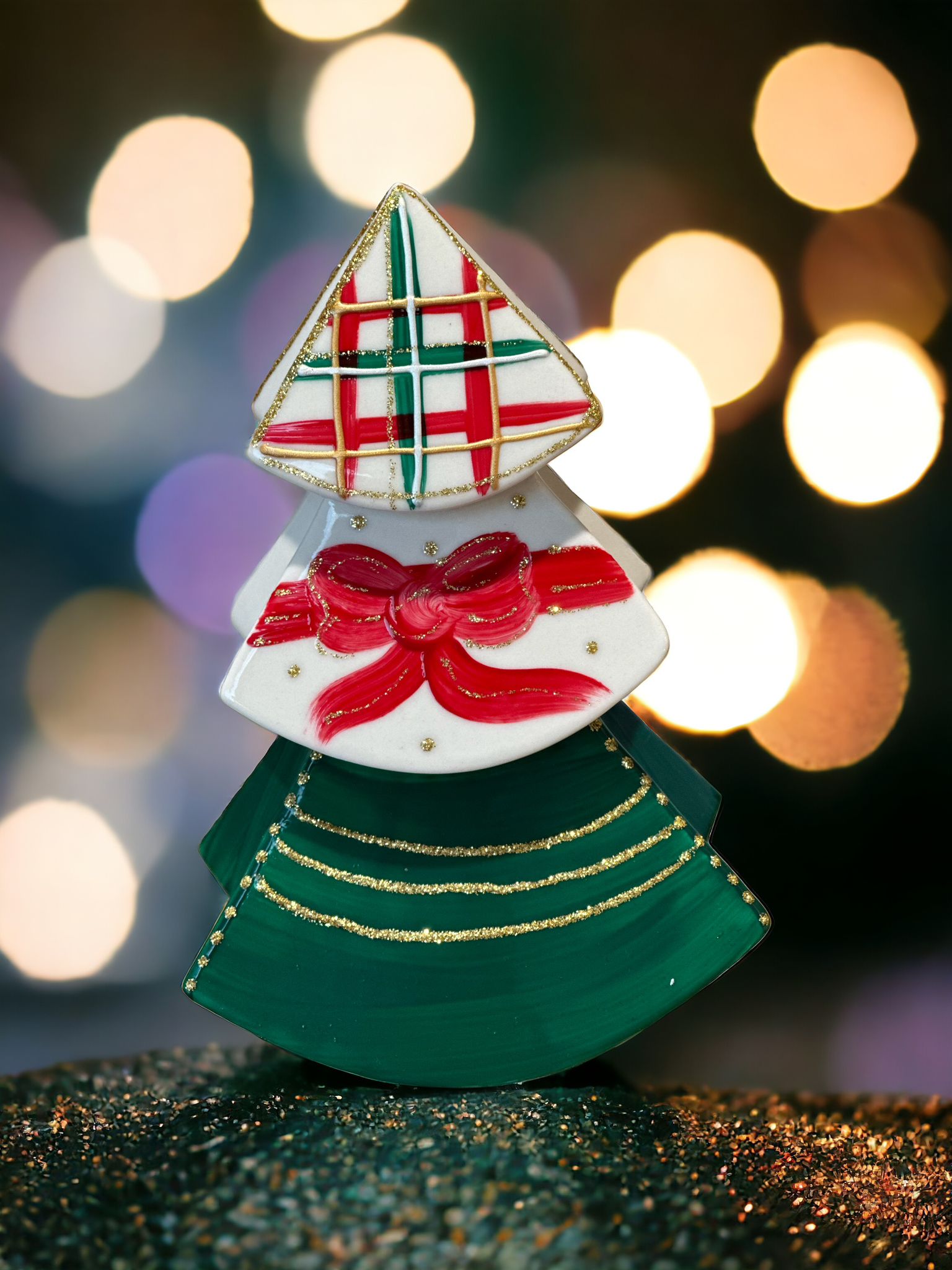 Albero in porcellana di capodimonte con fiocco natalizio - H. 17 cm - Sharon
