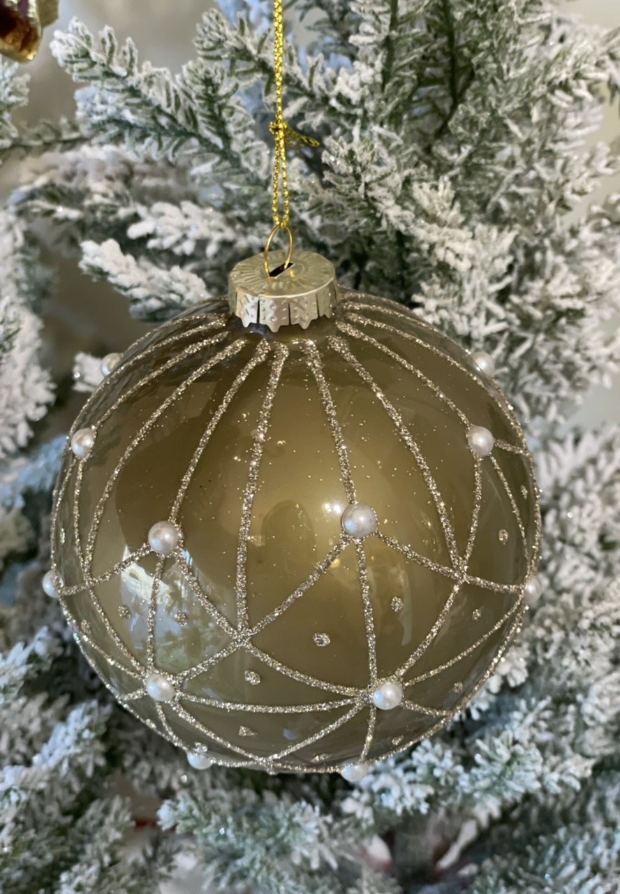 Appendino sfera con decori  brillantini e perle  in rilievo - decoro natalizio - Vetur