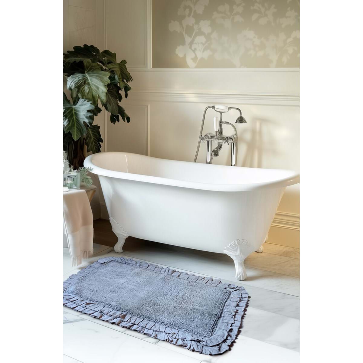 Tappeto rettangolare con doppia gala in cotone - Collezione Bagno chiaro - 50x80 cm - vari colori - Blanc Mariclo