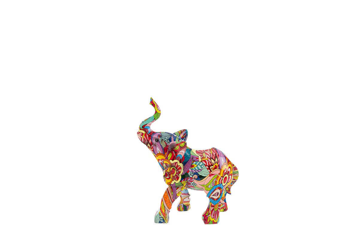 Elefante multicolor in resina - 17.5x6.5x22 cm - Le Stelle