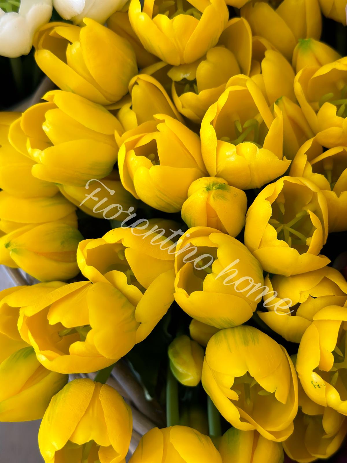 Bouquet di cinque tulipani artificiali giallo - Edg