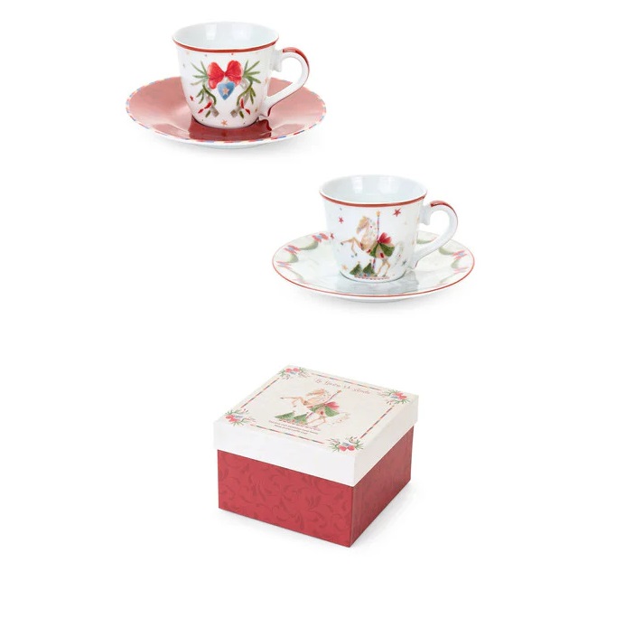 Set 2 tazzine da caffe natalizie in porcellana Giostra - 90 ml - Nuvole di Stoffa