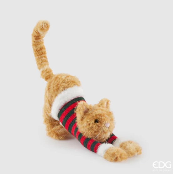 Gatto natalizio con maglioncino - H.18x12x35 cm - EDG