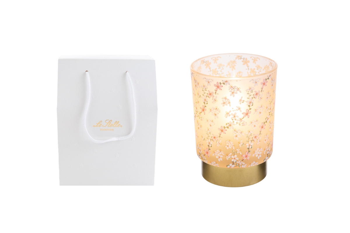 Lampada vetro a led magnolia c/shopper - H.12.5x9 cm - Le Stelle