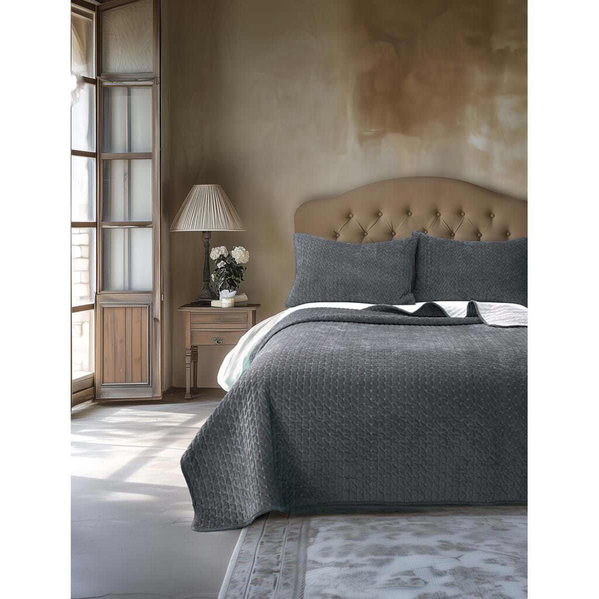 Trapunta matrimoniale in velluto blu 260x260 cm - Collezione Notte di Velluto - Blanc Mariclo