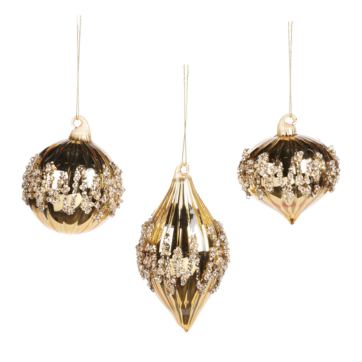 Pallina natalizia in vetro oro con decoro a rilievo - 3 modelli ass. - H.8 cm - Collezione 2022 - Goodwill