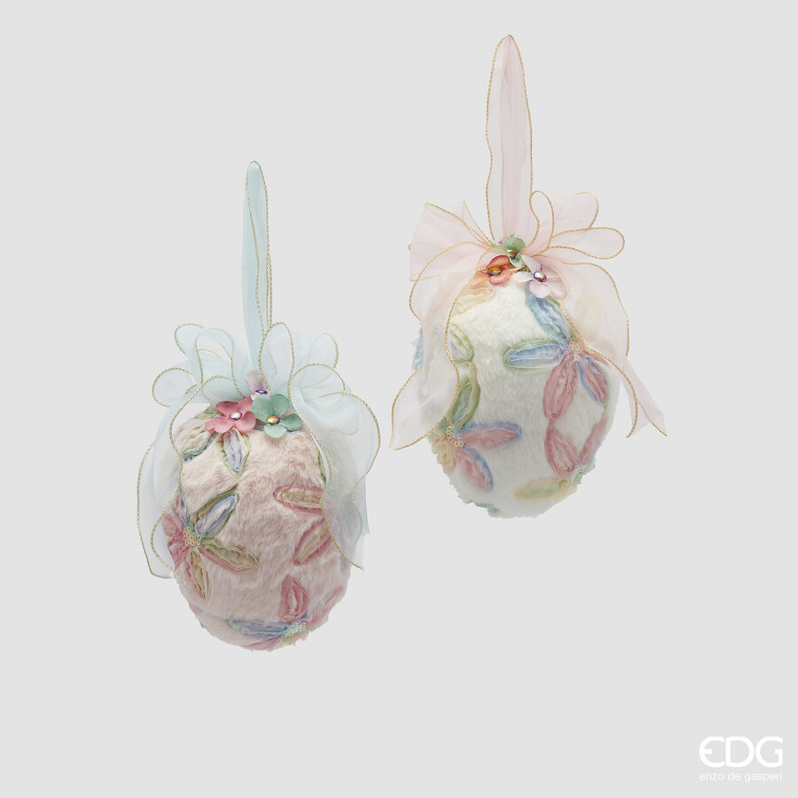 Uovo da appendere in peluche con nastro - H.20x15 cm - EDG