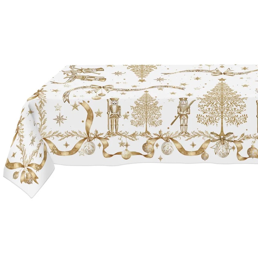 Tovaglia natalizia in cotone con schiaccianoci oro - Coll. Magia D'oro - 160x280 cm - Blanc Mariclo
