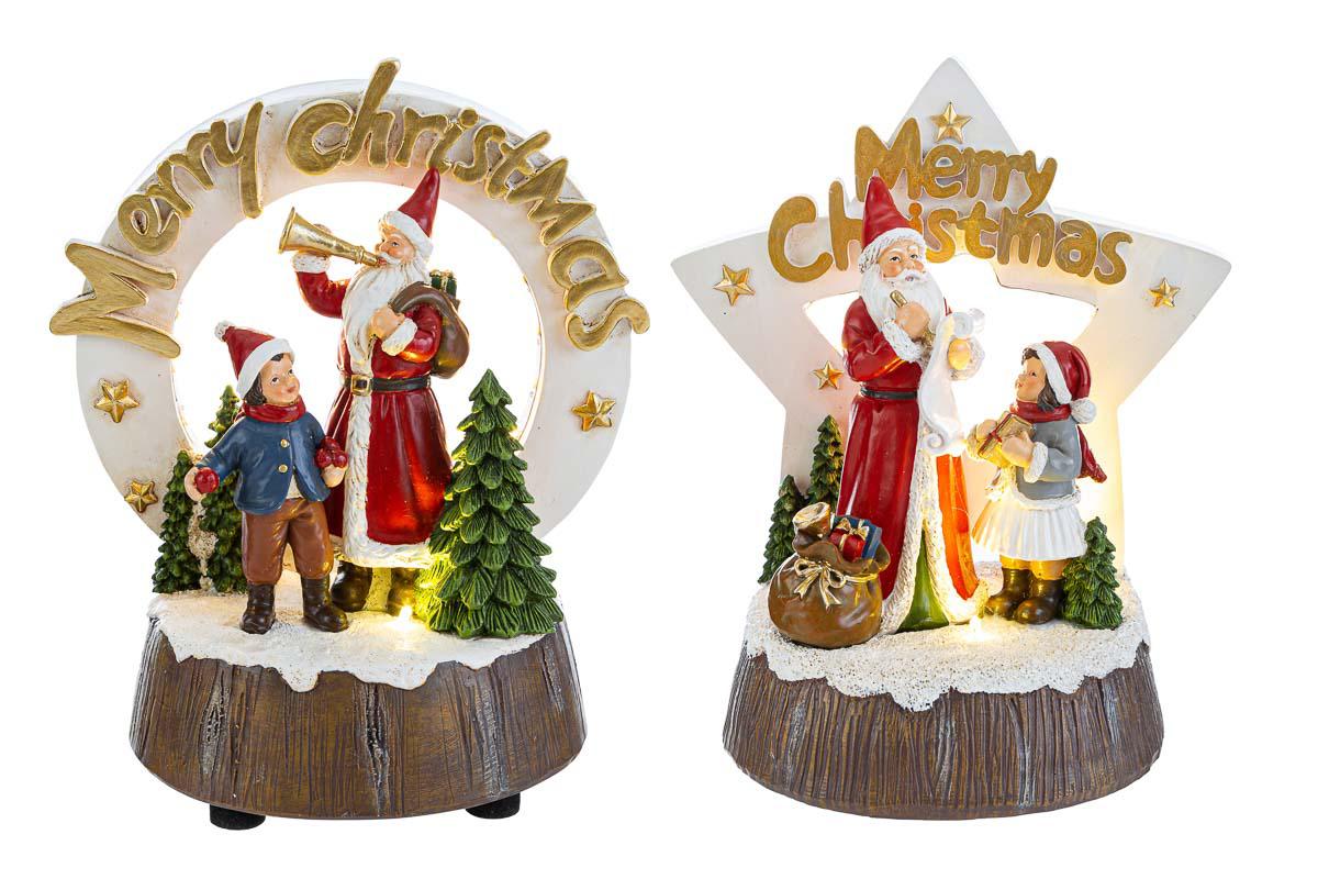 Babbo Natale in resina con led e musica - 2 varianti - H.20.5 cm