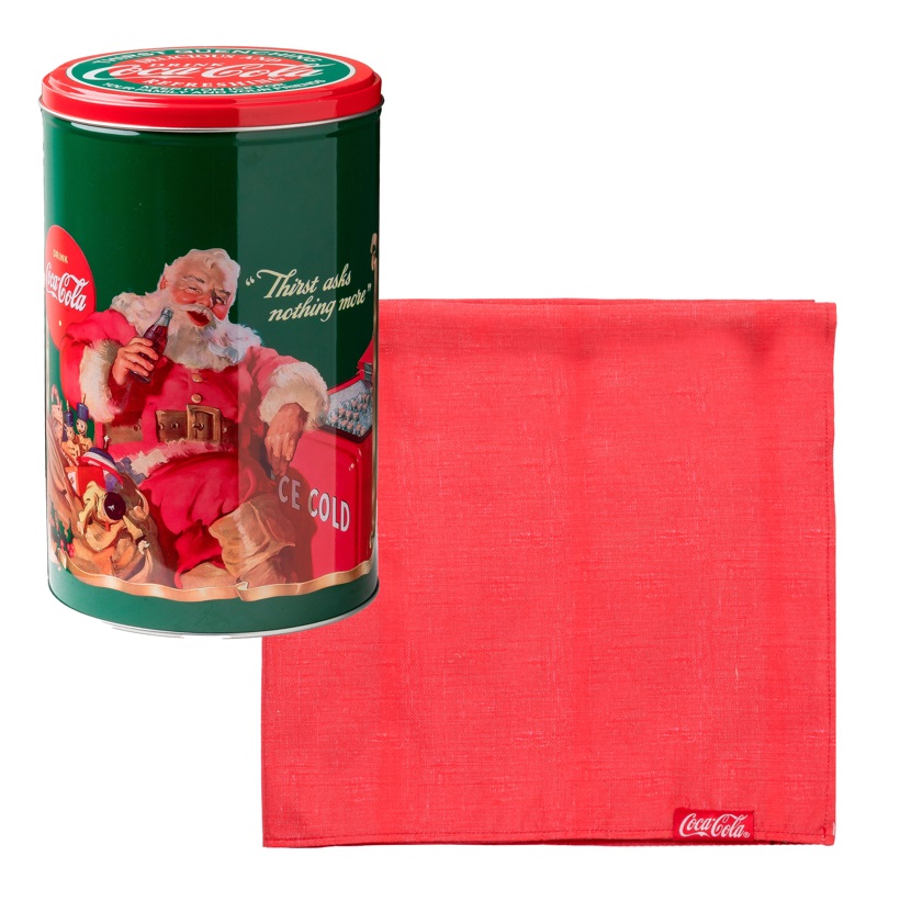 Tovaglia rossa antimacchia con confezione in latta Coca-Cola - 140x240 cm