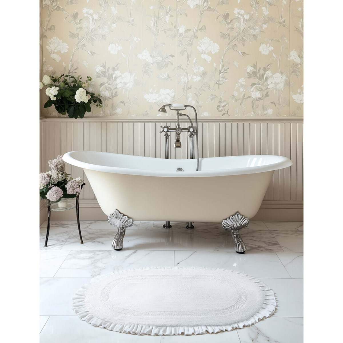 Tappeto ovale con gala in cotone - Collezione Bagno Chiaro - 50x80 cm - vari colori -  Blanc Mariclo