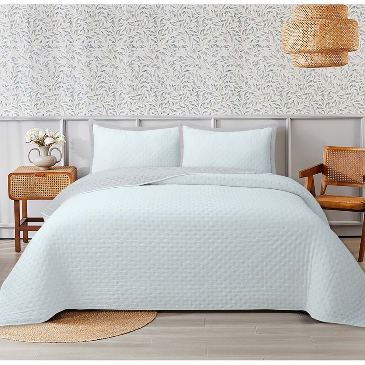 Trapuntino singolo bicolore bianco/tortora con 2 copriguanciali