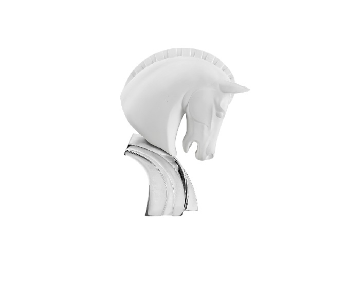 Statua decorativa testa di cavallo bianca su base argento - H. 16 cm - Bongelli Preziosi