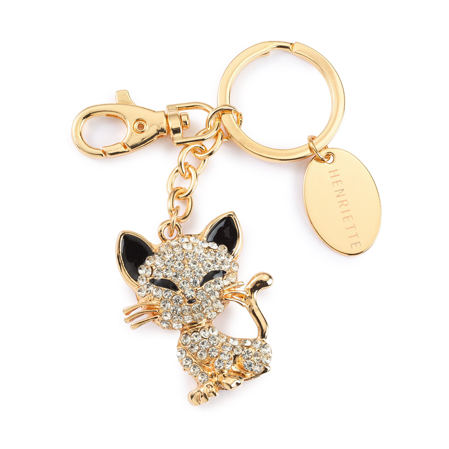 Portachiavi gattino in metallo brillantinato con scatola regalo - 5 cm - Henriette
