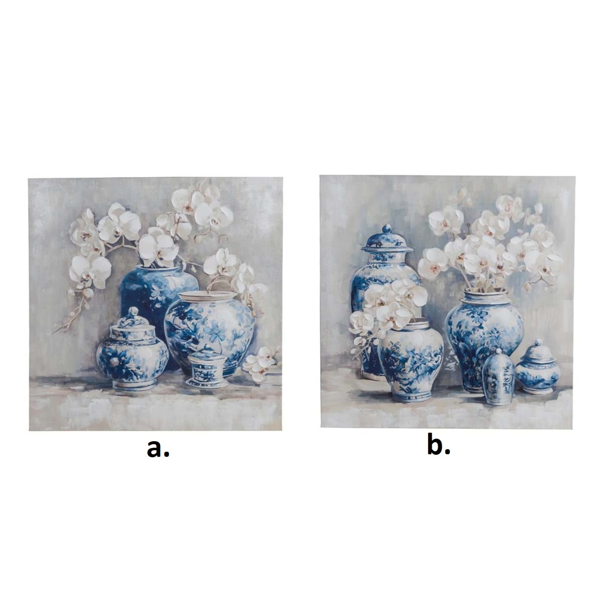 Quadro in tela con vasi blu e fiori bianchi - Linea Racconti - 2 ass -  80x80 cm - Blanc Mariclo