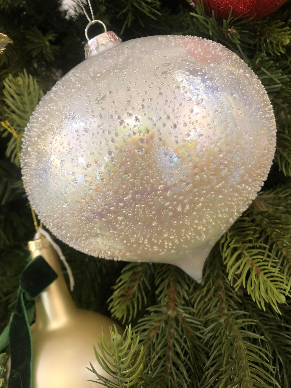 Appendino sferaa goccia con gocce in rilievo -  vetro decoro natalizio  - edg