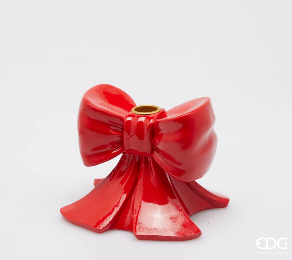 Portacandela fiocco rosso in resina - H.11x13 cm - EDG