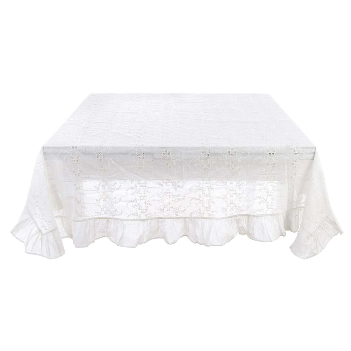 Tovaglia in cotone con gale in merletto - Collezione DENTELLE - 155x155 cm - Blanc Mariclo