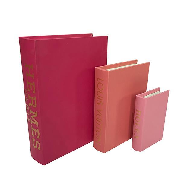 Set 3 libri contenitore fuxia-rosa chiaro -rosa scuro - 30x21/23x17/16x11 cm - Eurolamp