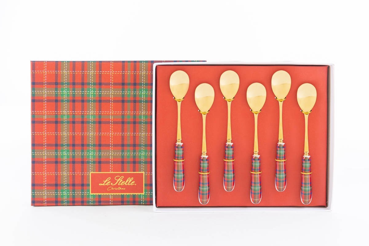 Set 6 cucchiaini da dolce con manico in tartan - 15 cm