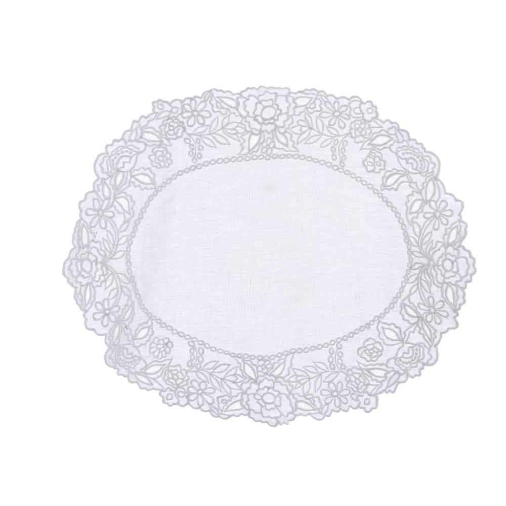 Tovaglietta in lino e cotone ricamata - Coll.Dentelle - 35x50 cm - Blanc Mariclo