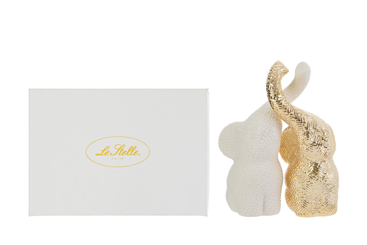 Set 2 elefantini in porcellana bianco e oro - H.16x9x5 cm - Le Stelle