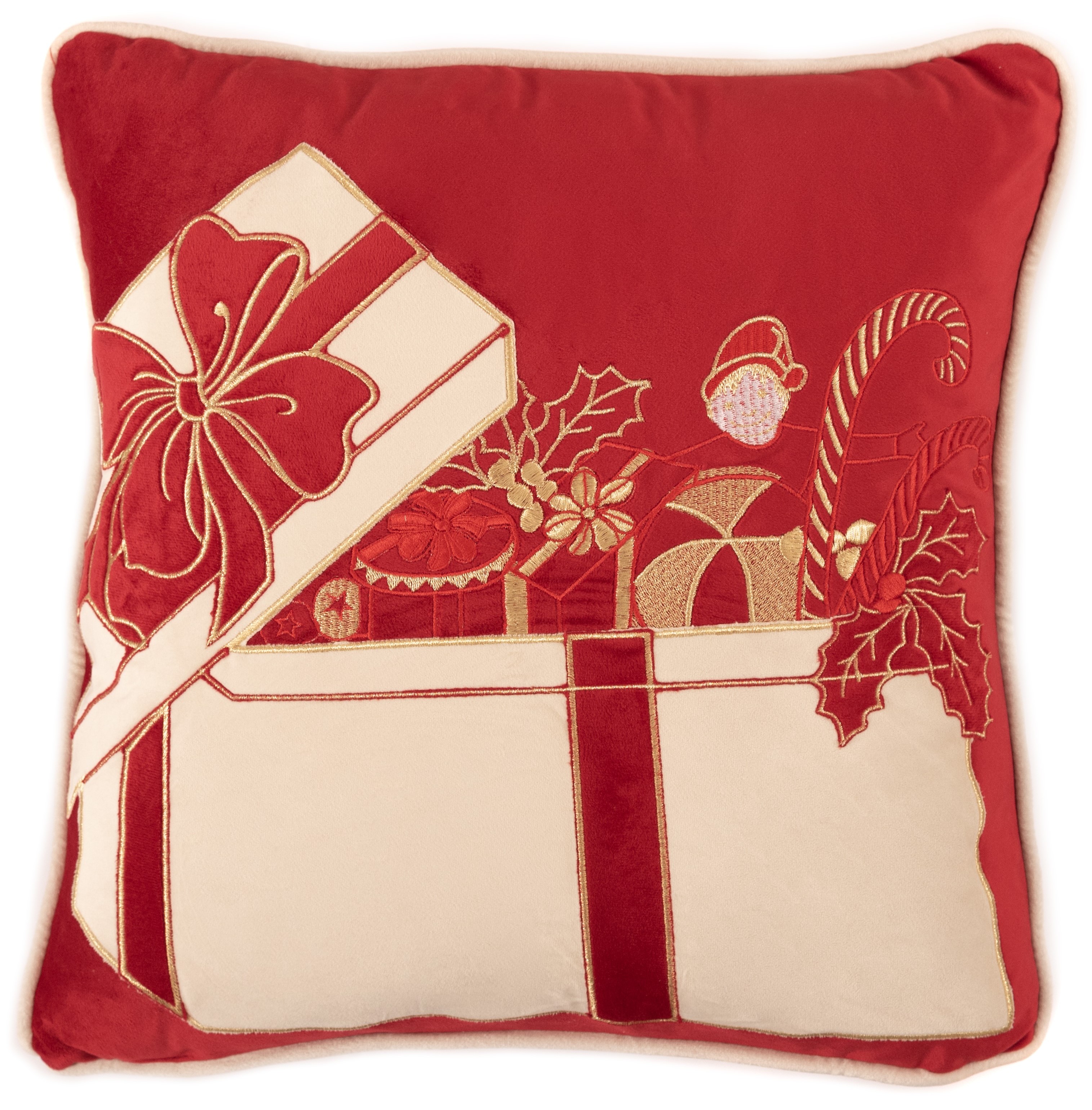 Cuscino in velluto con ricamo pacchi regalo - 2 varianti - 45x45 cm - Fiorentino Home