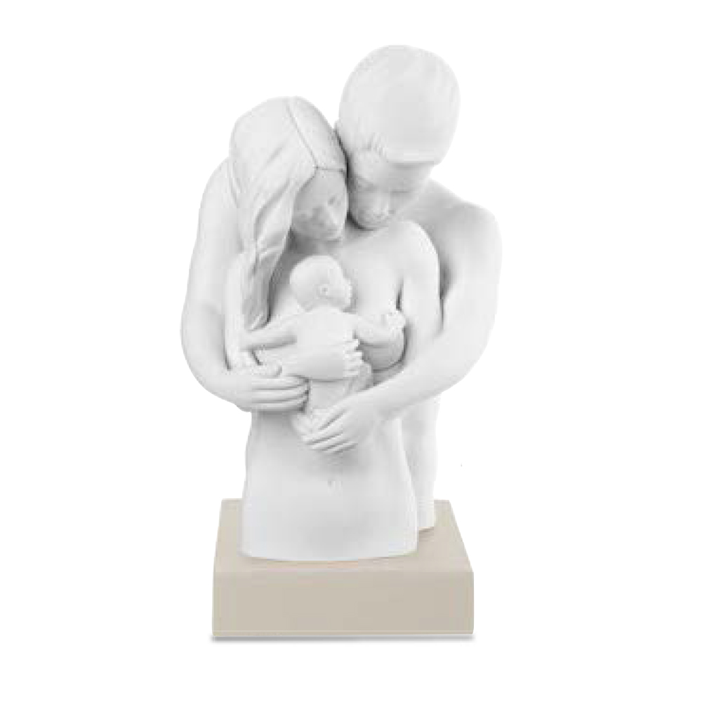 Scultura famiglia sentimento bianca base nocciola - H.27 cm - Bongelli Preziosi