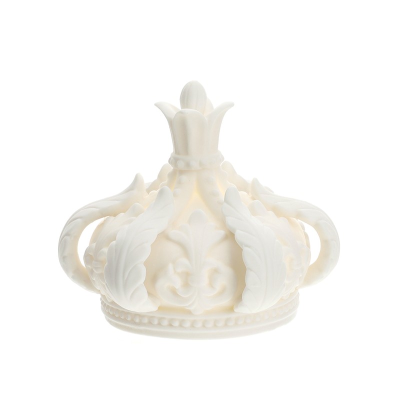 Corona lampada con pila in porcellana bianca biscuit - 11X9.5 CM - Hervit