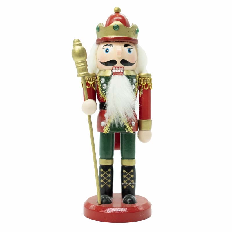 Schiaccianoci in legno con pantaloni verdi e giacca rossa - H. 20 cm - Stile