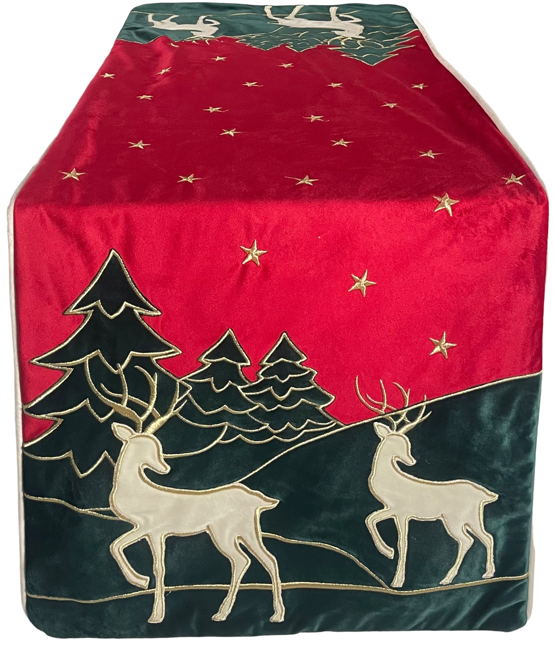 Runner in velluto con ricamo renne e paesaggio - 47x135 cm - 3 varianti - Fiorentino Home