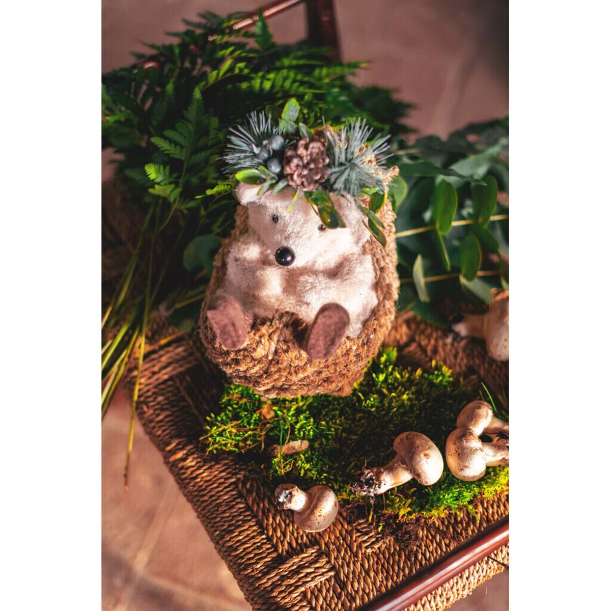 Riccio decorativo in polistirolo e pelliccia - 17x15x20 cm - Collezione