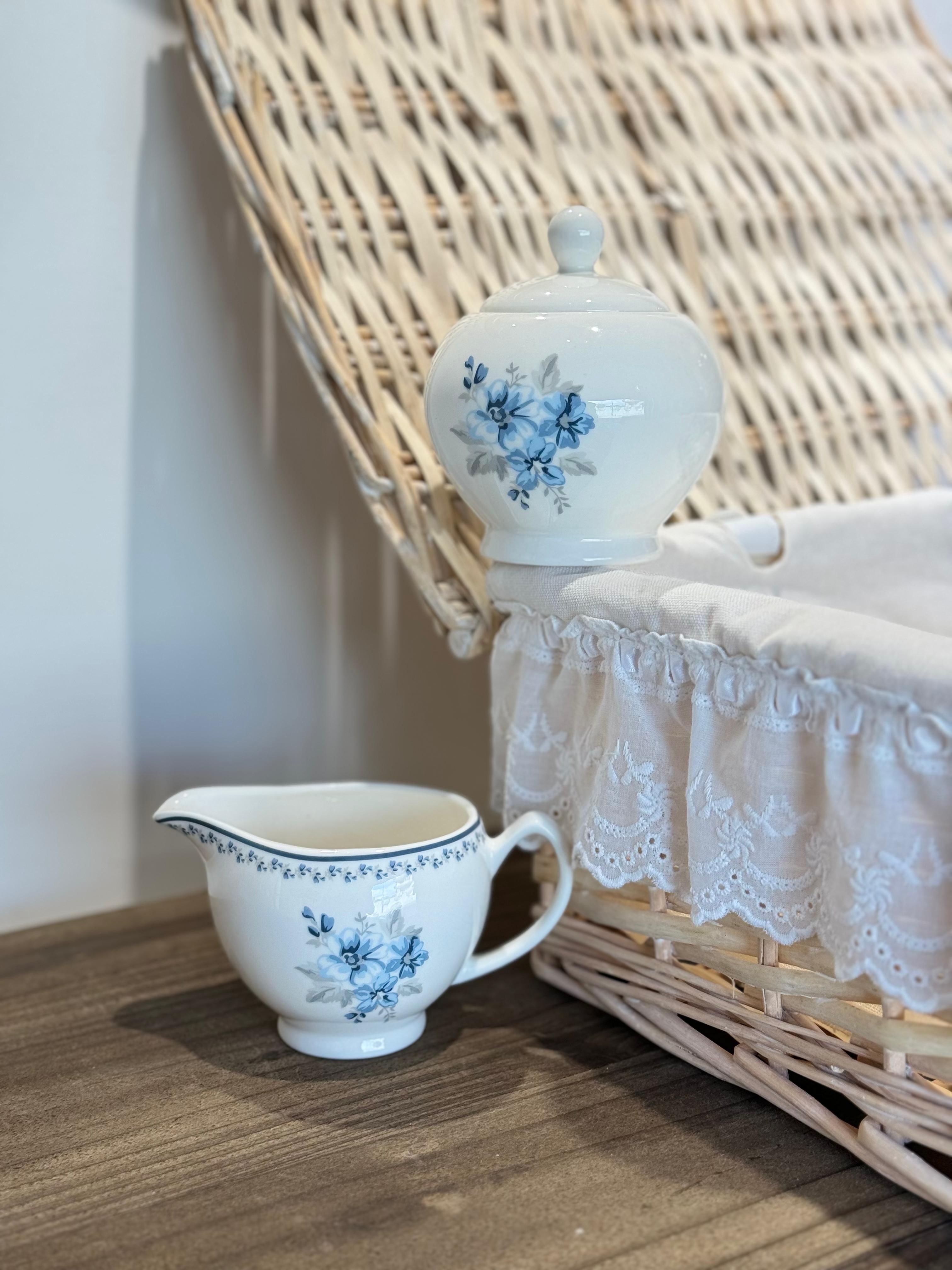 Set lattiera e zuccheriera in ceramica con fiorellini celeste - 12x8x7+9x11 cm - L'Arte di Nacchi