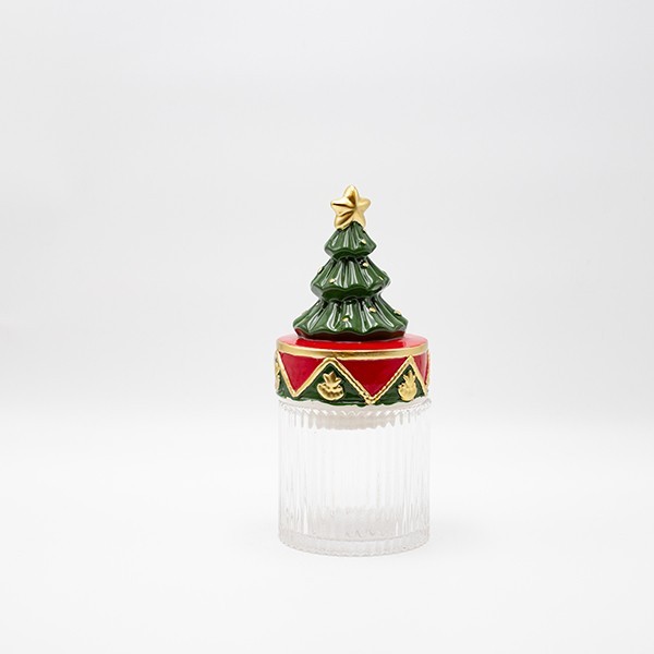 Contenitore in vetro ermetico con albero in ceramica - H.25x11 cm - E.L.
