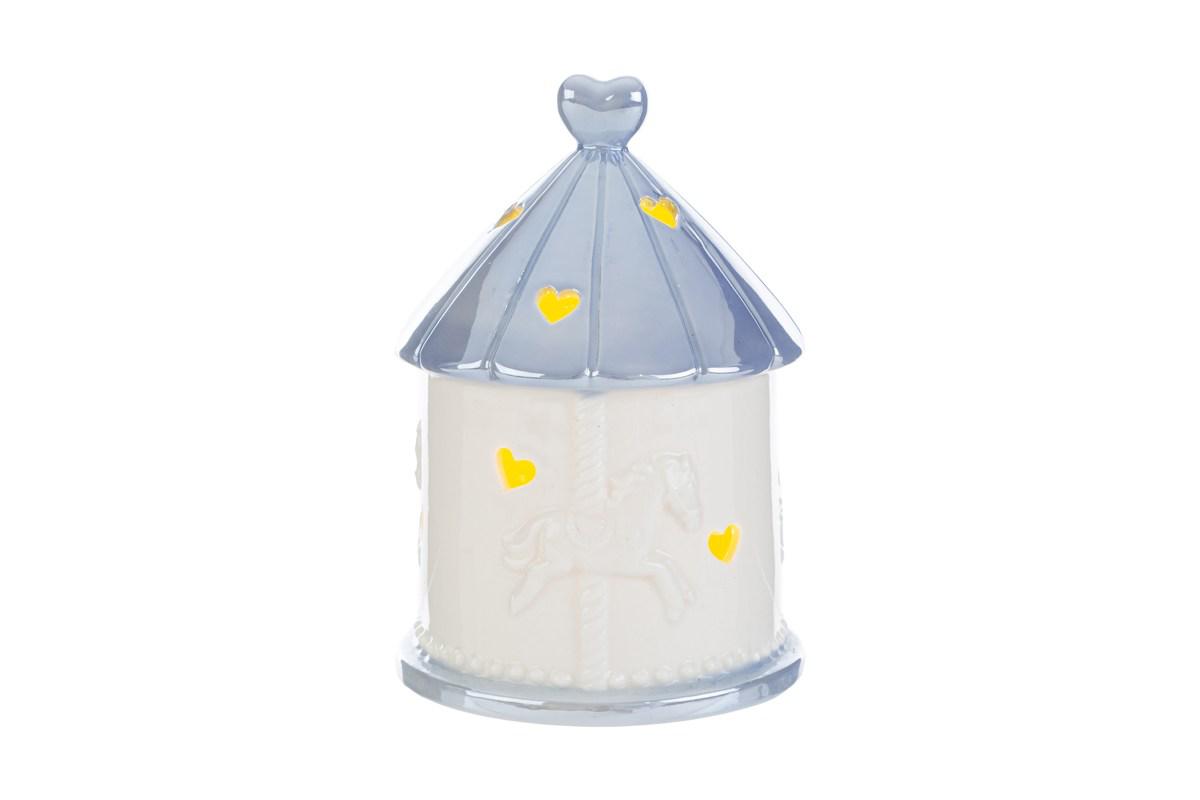 Giostrina in porcellana celeste a led c/astuccio - H.14x10 cm - Le Stelle