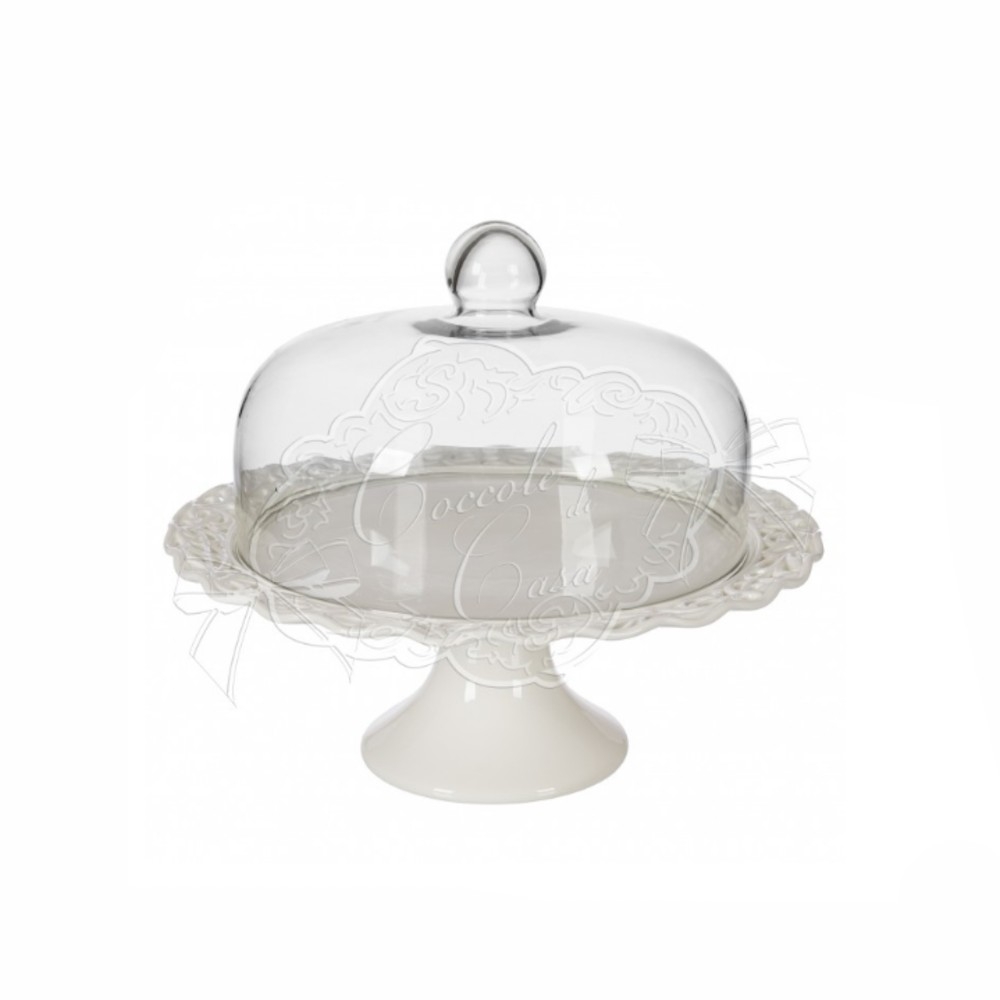 Alzatina Laila con cupola in vetro base in ceramica- D30xH35 cm - Coccole di Casa