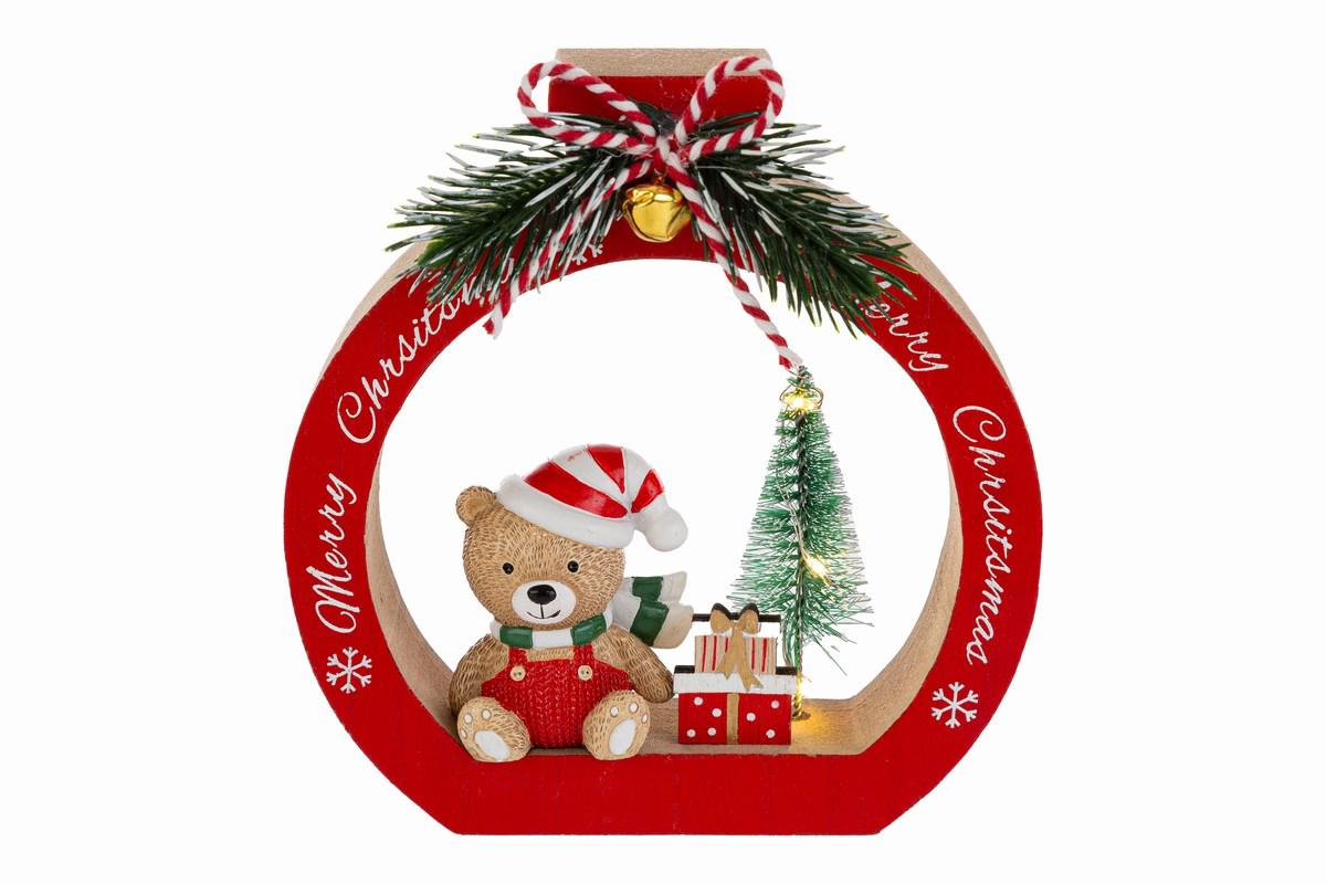 Decorazione natalizia orsetto c/led in legno e resina - H.15.5x14.5 cm - Le Stelle
